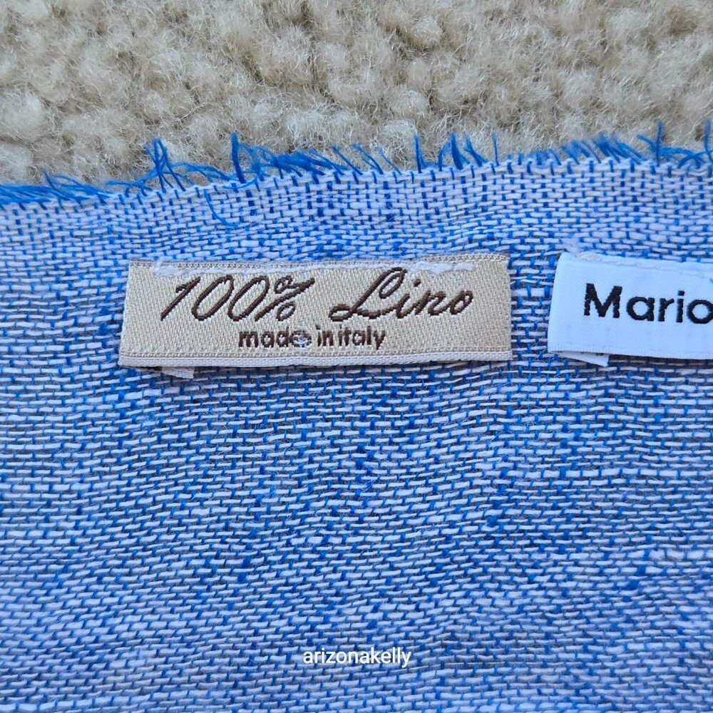 Mario Romano Capri Linen Scarf Italy Italian Blue Stripe - Picture 4 of 12